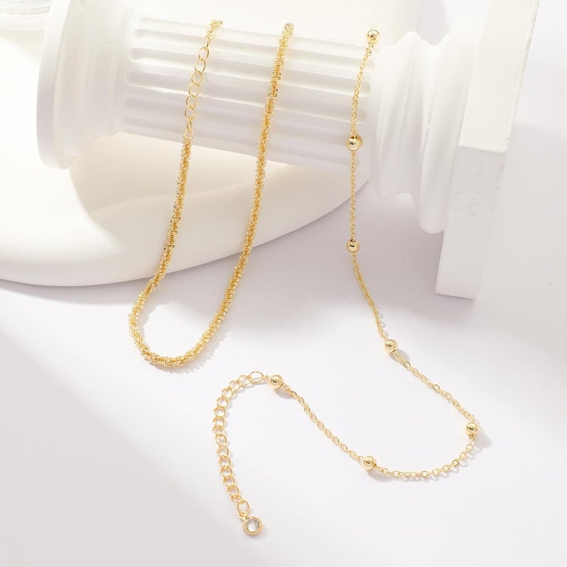 MIDEEO Gold/Silver Ankle Bracelets for Women,14K Gold Anklets for Women Waterproof Cuban Link Heart Beads Herringbone Rhinestone Anklets Set Layered Anklet Bracelets for Women Gold Jewelry Gift - Image 4